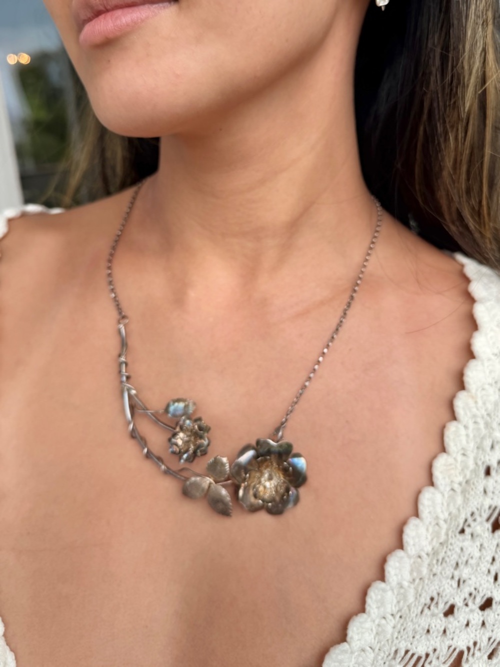 Vintage AFE Sterling Silver Floral Necklace botanical 925 Jewelry pendant 27g